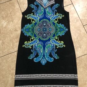 Black Dress with Blue and Green Paisley Design
